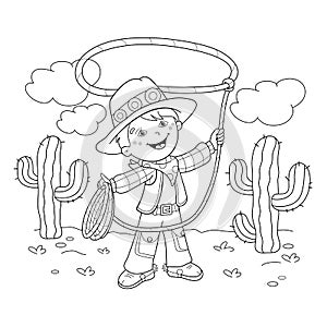 Coloring Page Outline Of cartoon cowboy with lasso