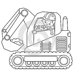 Coloring Page Outline Of cartoon crawler excavator. Construction vehicles. Coloring book for kids