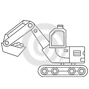 Coloring Page Outline Of cartoon crawler excavator. Construction vehicles. Coloring book for kids