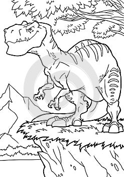 Coloring page  of cartoon dinosaur, tyrannosaur. Vector illustration, coloring book for kids photo