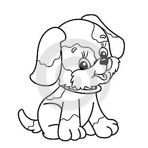 Coloring Page Outline Of cartoon dog. Cute puppy sitting. Pet.