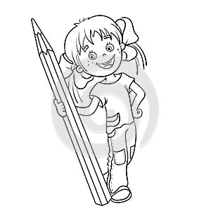 Coloring Page Outline Of a Cartoon Girl with pencil