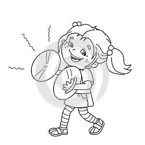 Coloring Page Outline Of cartoon girl playing the cymbals. photo