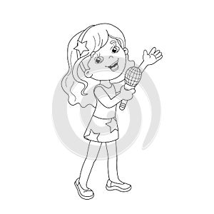 Coloring Page Outline Of cartoon girl singing a song