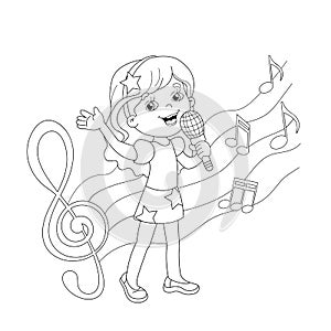 Coloring Page Outline Of cartoon girl singing a song