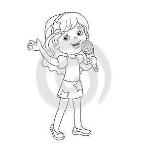 Coloring Page Outline Of cartoon girl singing a song