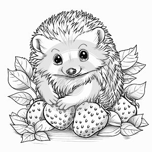 Coloring page outline of cartoon hedgehog with strawberry. coloring book for kids.