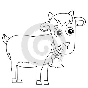 Coloring Page Outline of cartoon kid of goat with bell. Farm animals. Coloring book for kids