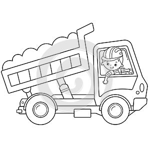 Coloring Page Outline Of cartoon lorry or dump truck. Construction vehicles. Coloring book for kids