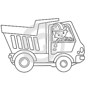 Coloring Page Outline Of cartoon lorry or dump truck. Construction vehicles. Coloring book for kids