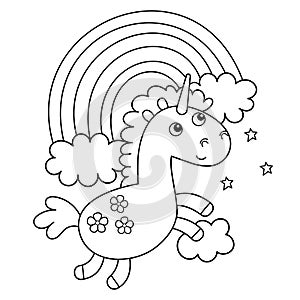 Coloring Page Outline Of cartoon lovely magic unicorn. Fairy tale hero or character. Coloring Book for kids