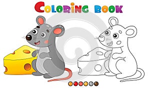 Coloring Page Outline of cartoon mouse with cheese. Animals. Coloring book for kids