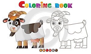 Coloring Page Outline of cartoon nanny goat. Farm animals. Coloring book for kids