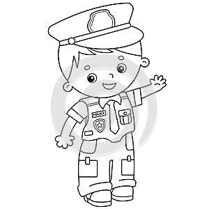 Coloring Page Outline Of cartoon policeman. Profession - police. Coloring book for kids