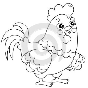 Coloring Page Outline of cartoon rooster. Farm animals. Coloring book for kids