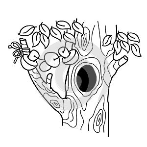 Coloring Page Outline Of cartoon tree with a hollow. Home or dwelling for squirrels.