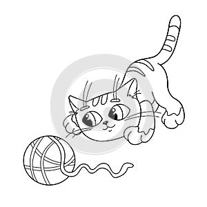 Coloring Page Outline Of cat playing with ball of yarn