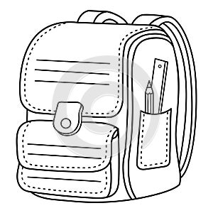 Coloring Page Outline of children school satchel or knapsack. School supplies. Coloring book for kids