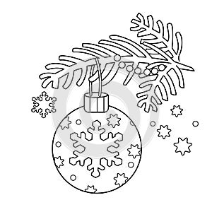 Coloring Page Outline Of Christmas decoration. Christmas tree branch. New year. Coloring book for kids.