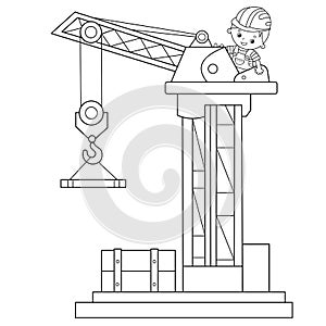 Coloring Page Outline Of elevating crane. Construction vehicles. Coloring book for kids