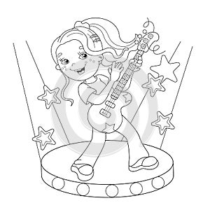 Coloring Page Outline Of girl playing the guitar on stage