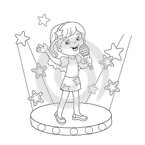 Coloring Page Outline Of girl singing a song on stage