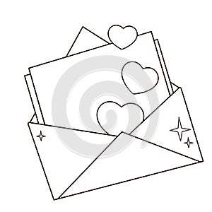 Coloring Page Outline Of greeting letter with hearts. Valentine`s day. Birthday. Coloring book for kids