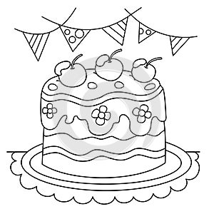 Coloring Page Outline Of holiday cake. Food and sweetness. Coloring book for kids photo