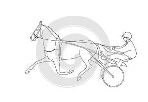 Coloring page outline of jockey and trotter, move forward at a wide trot