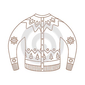 Coloring page outline of Ugly Sweater. Outlined Christmas Sweater.