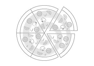 Coloring Page of a Pepperoni Cheese Pizza Flat Design