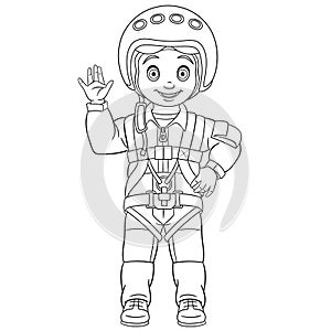 Coloring page with pilot and skydiver
