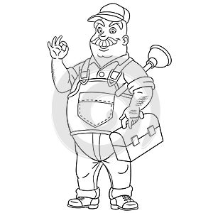 Coloring page with plumber worker