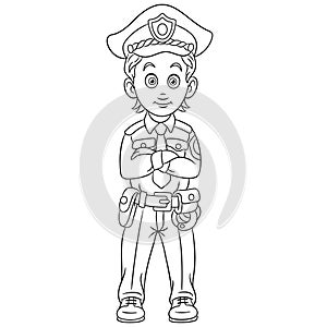 Coloring page with policeman police man officer