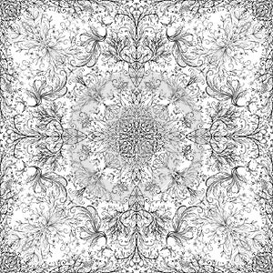 Coloring page seamless pattern black and white animals, mandala, coloring page for adult relaxation