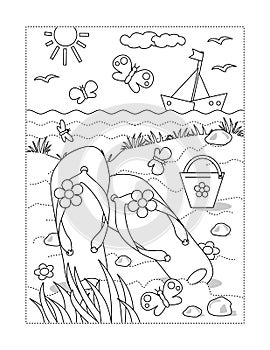 Coloring page with seashore pleasure scene