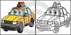 Taxi with Face Vehicle Coloring Page Illustration photo