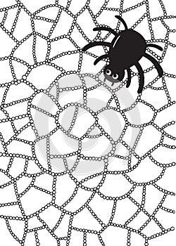 Coloring page with spider and web