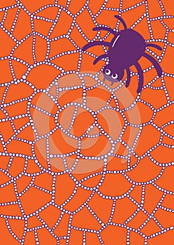 Coloring page with spider and web in waterdrops or raindrops.