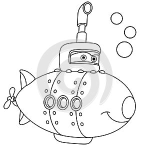 Coloring page with submarine ship