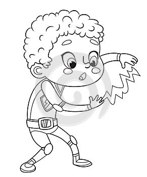 Coloring Page of Super Hero Children. Boys and Girls wearing costumes of superheroes Coloring book. Cartoon vector