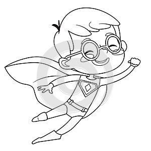 Coloring Page of Super Hero Children. Boys and Girls wearing costumes of superheroes Coloring book. Cartoon vector