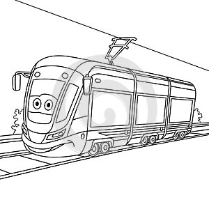 Coloring page with tram trolley car