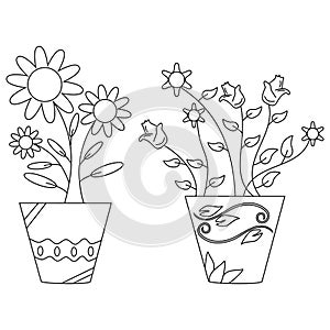Coloring page of two flower pots