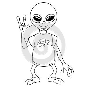 Coloring page with ufo alien