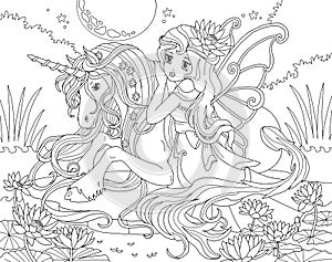 Coloring page The Unicorn and Princess