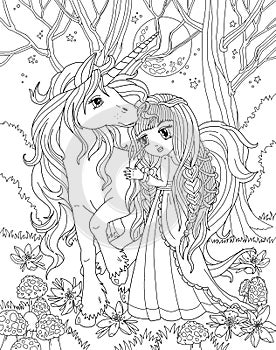 Coloring page The Unicorn and Princess