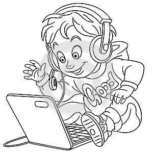 Coloring page with video cyber e-sport gamer