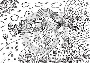 Coloring page with woodstock word