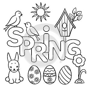 Coloring page with the word SPRING